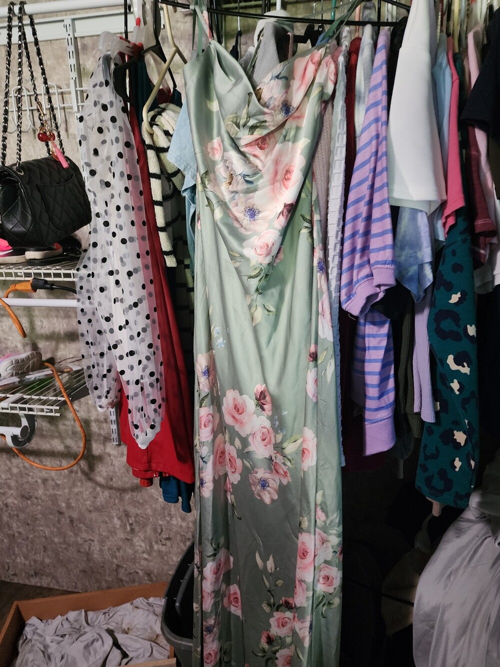 Sage Green Floral Satin Slip Dress